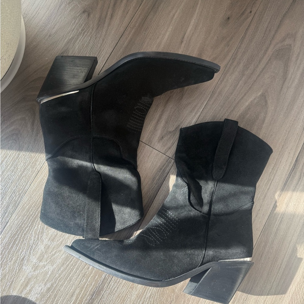 Anine Bing Black Suede Mid-Calf Western Boots